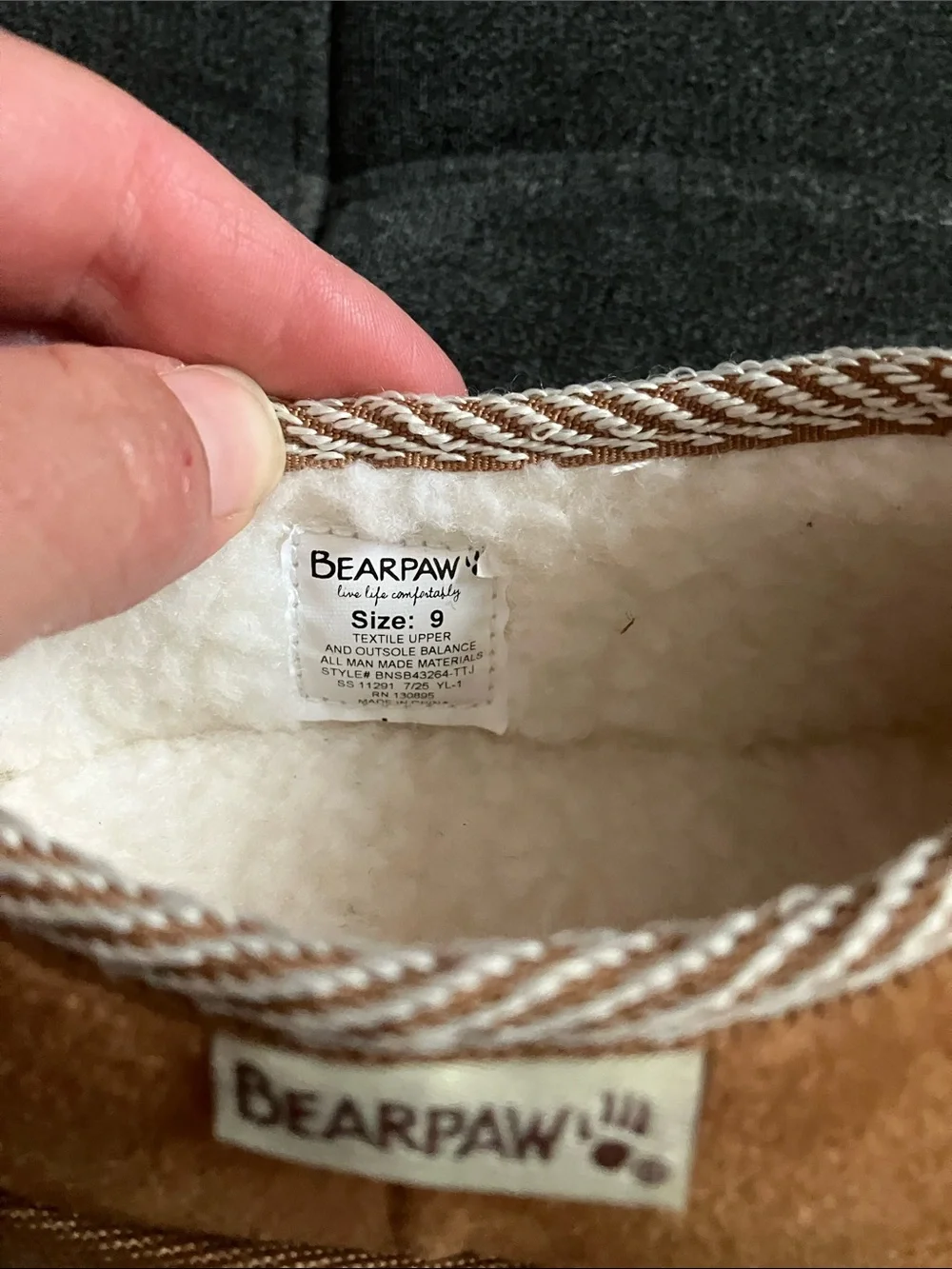 BearPaw Chestnut Slip-On Faux Suede Slippers with Sherpa Lining